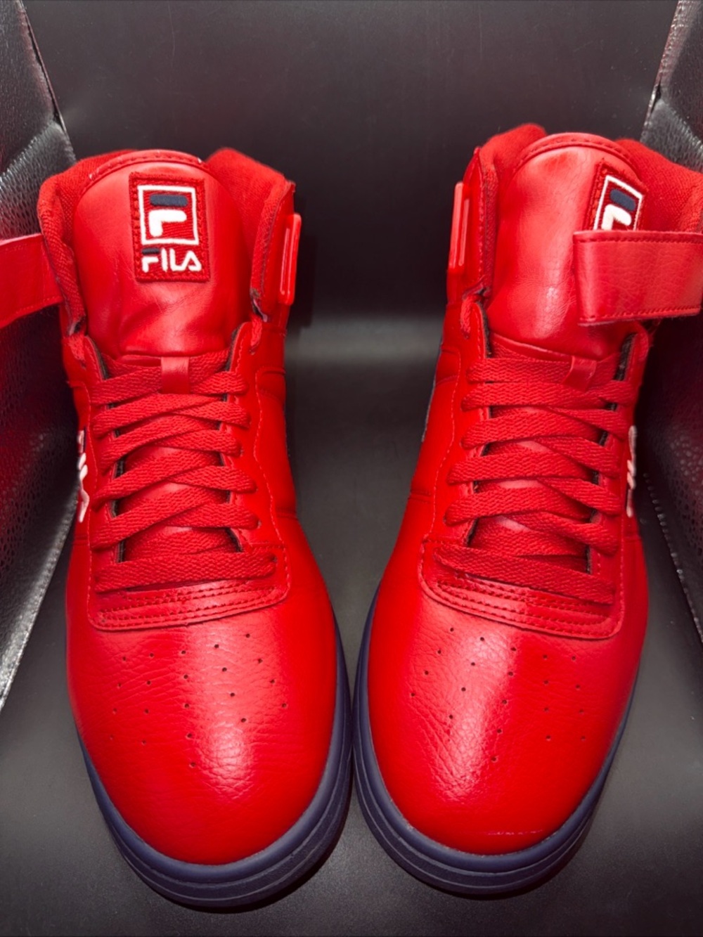 Size 12 - Fila F-13V Leather Synthetic Red Navy, 1VF059LX- 640, Clean, No Box